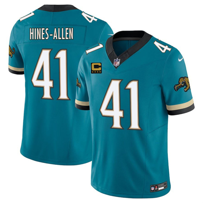Men's Teal Jacksonville Jaguars #41 Josh Hines-Allen 2025 F.U.S.E. With 4-Star C Patch Prowler Throwback Vapor Limited Stitched Football Jersey